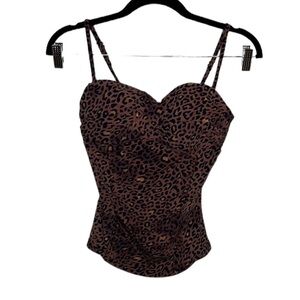 Assets by Spanx Brown Leopard Print Swim Tankini Top Women's Sz S